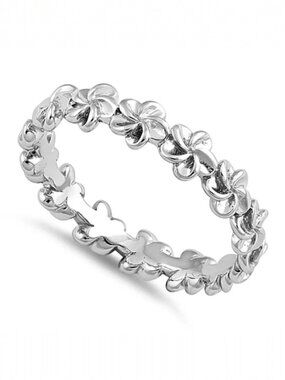 925 STERLING SILVER Plumeria Flower Eternity Band Ring